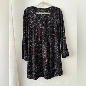 Peruvian connection long sleeve tunic dress lace up V-neck with pockets small